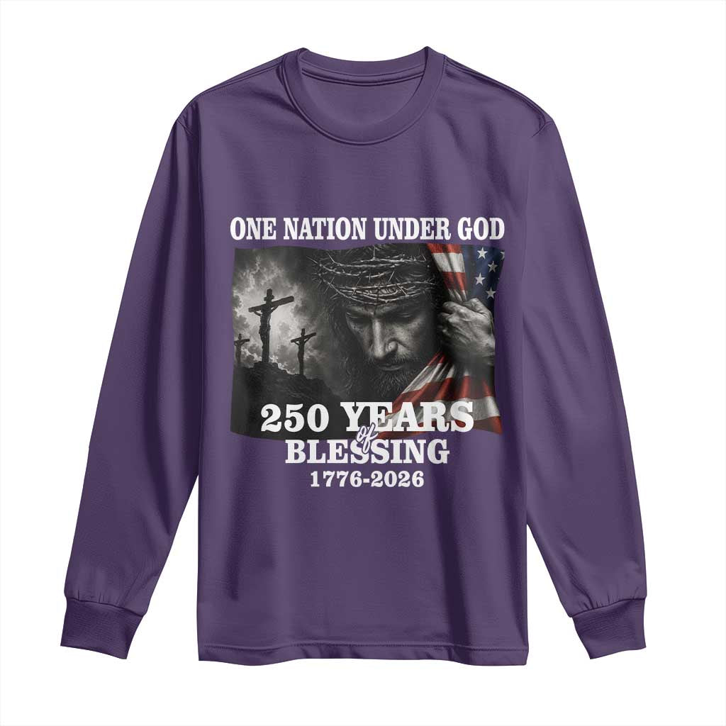 One Nation Under God 250th Anniversary Long Sleeve Shirt American Patriotic Faith TS12 Purple Print Your Wear