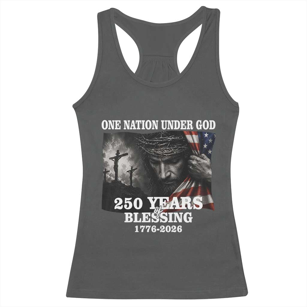 One Nation Under God 250th Anniversary Racerback Tank Top American Patriotic Faith TS12 Dark Heather Print Your Wear
