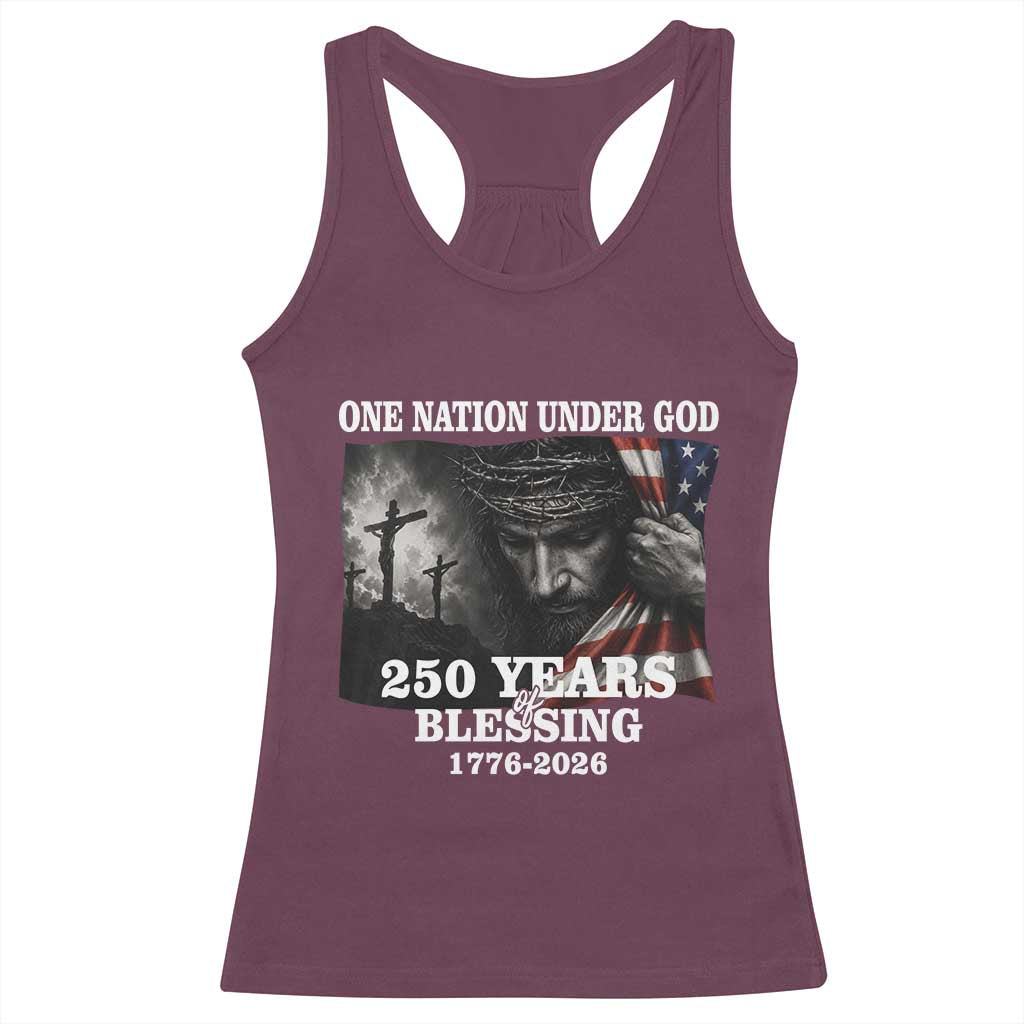 One Nation Under God 250th Anniversary Racerback Tank Top American Patriotic Faith TS12 Maroon Print Your Wear