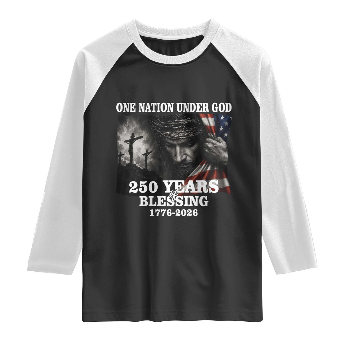 One Nation Under God 250th Anniversary Raglan Shirt American Patriotic Faith