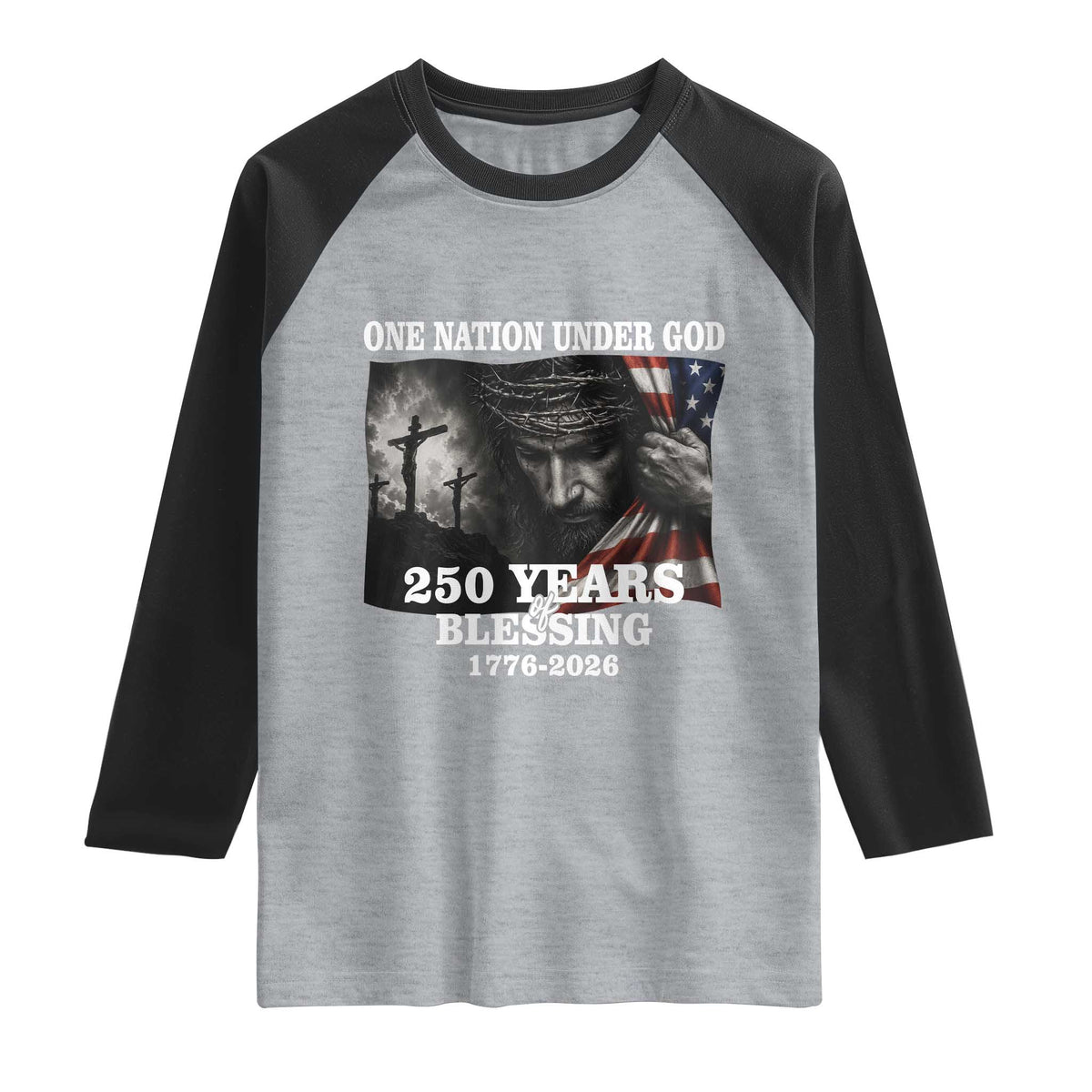 One Nation Under God 250th Anniversary Raglan Shirt American Patriotic Faith