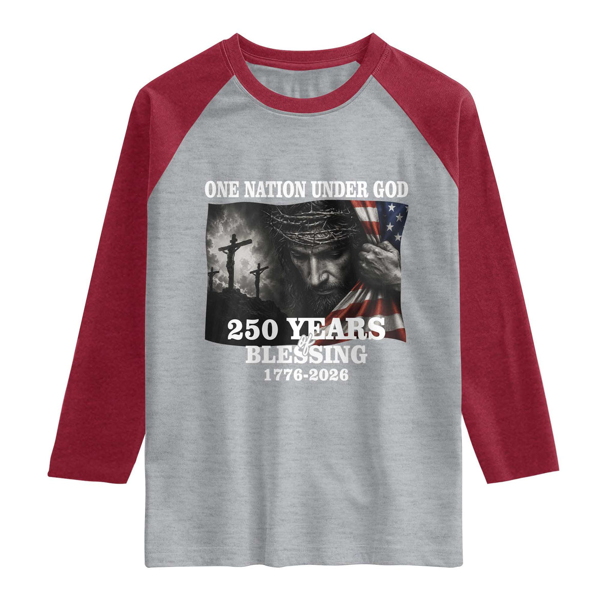 One Nation Under God 250th Anniversary Raglan Shirt American Patriotic Faith