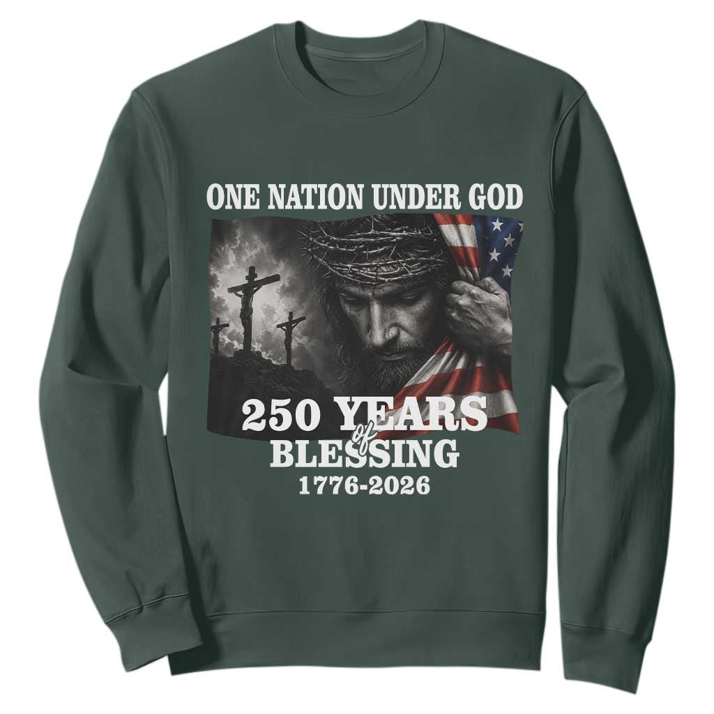 One Nation Under God 250th Anniversary Sweatshirt American Patriotic Faith TS12 Dark Forest Green Print Your Wear