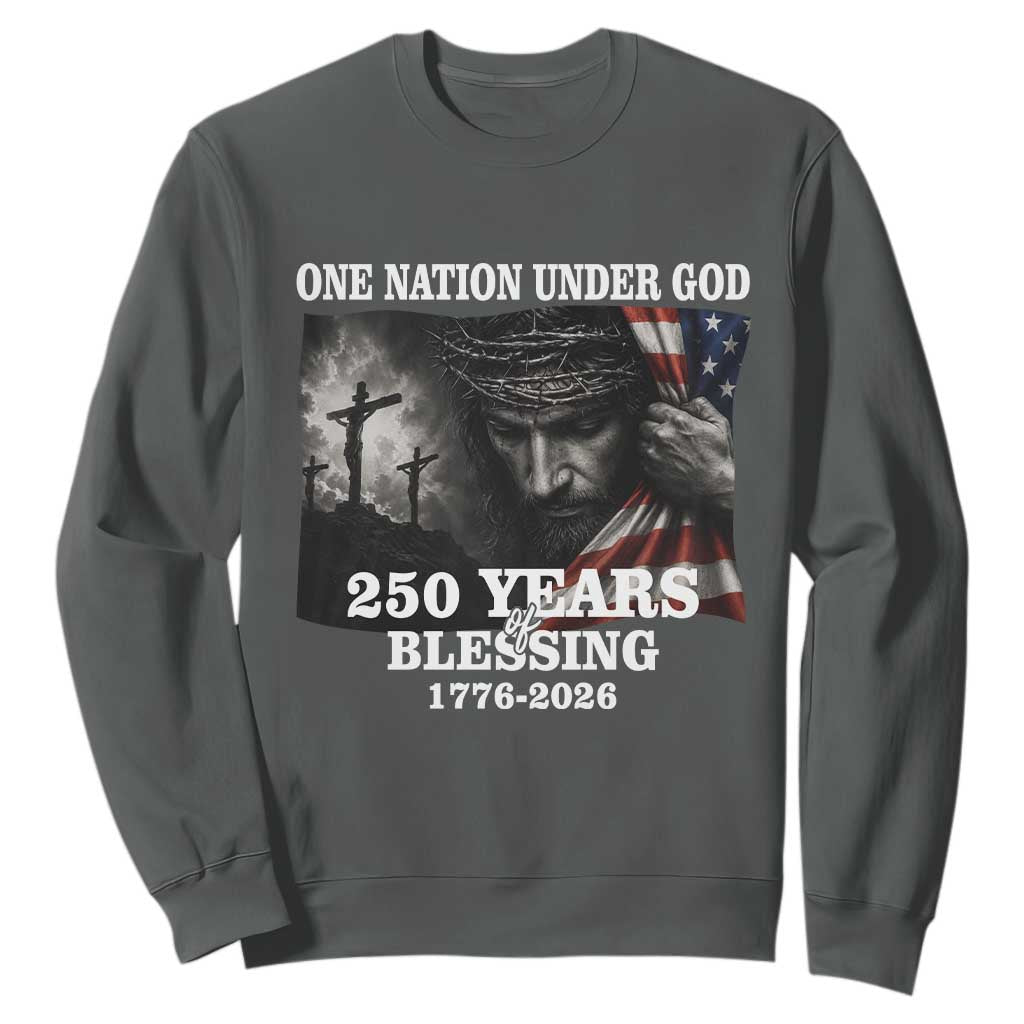 One Nation Under God 250th Anniversary Sweatshirt American Patriotic Faith TS12 Dark Heather Print Your Wear