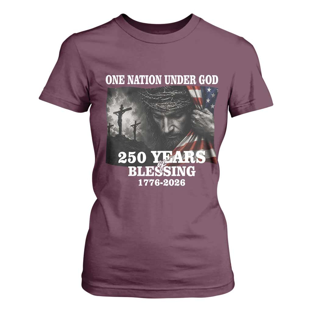 One Nation Under God 250th Anniversary T Shirt For Women American Patriotic Faith