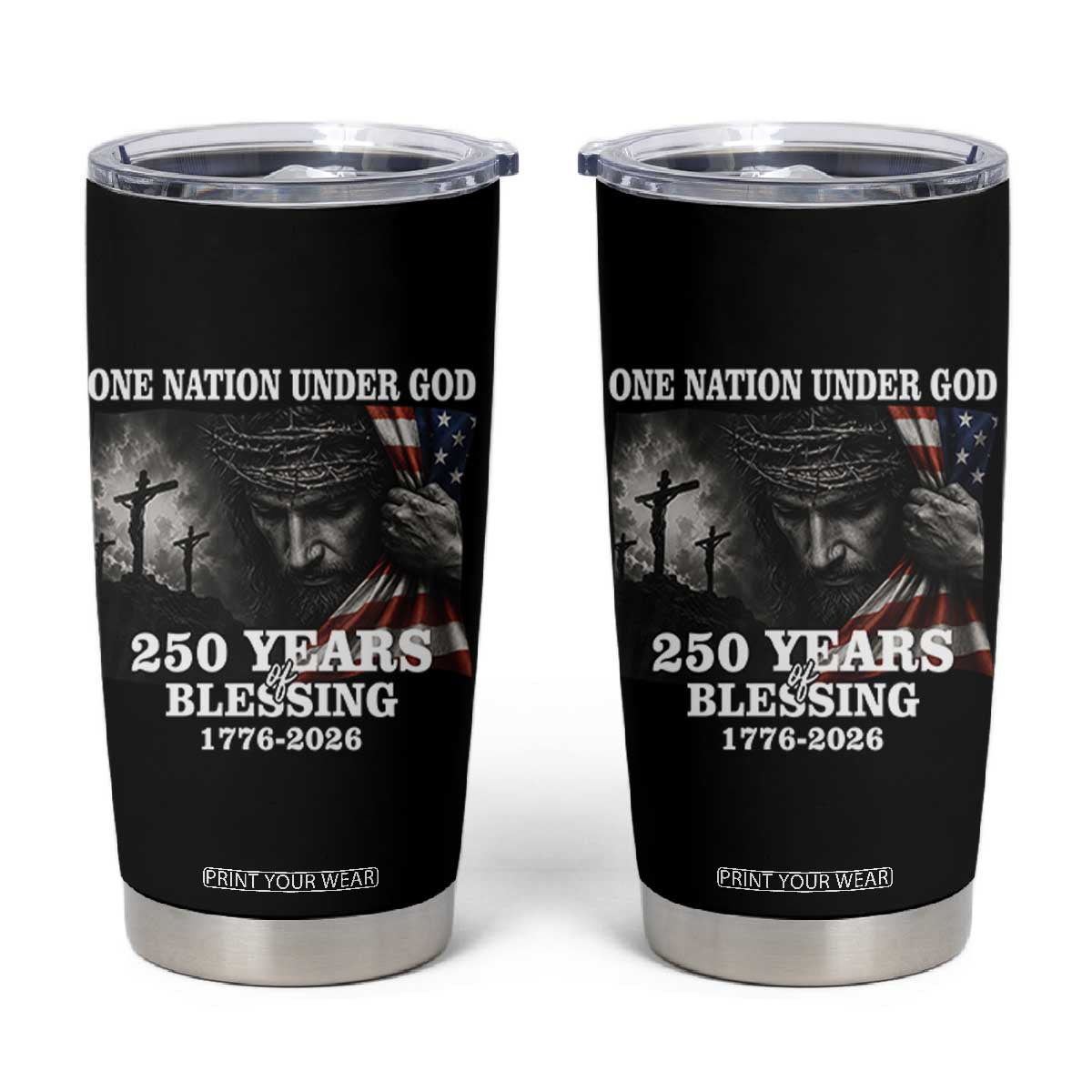 One Nation Under God 250th Anniversary Tumbler Cup American Patriotic Faith TS12 Black Print Your Wear