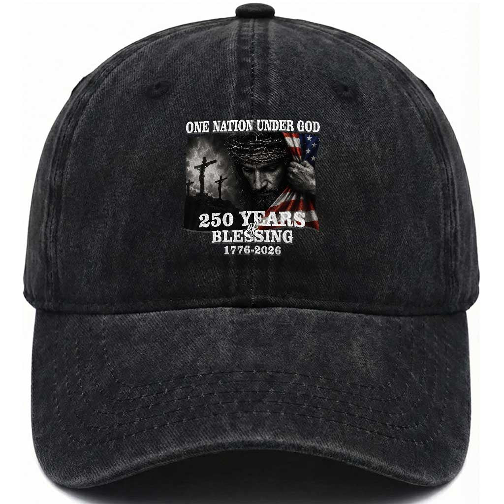 One Nation Under God 250th Anniversary Washed Cotton Baseball Cap American Patriotic Faith TS12 Print Your Wear