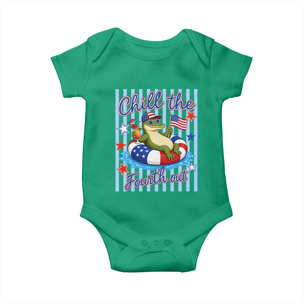 Funny Patriotic Alligator Baby Onesie Chill The Fourth Out TS12 Irish Green Print Your Wear
