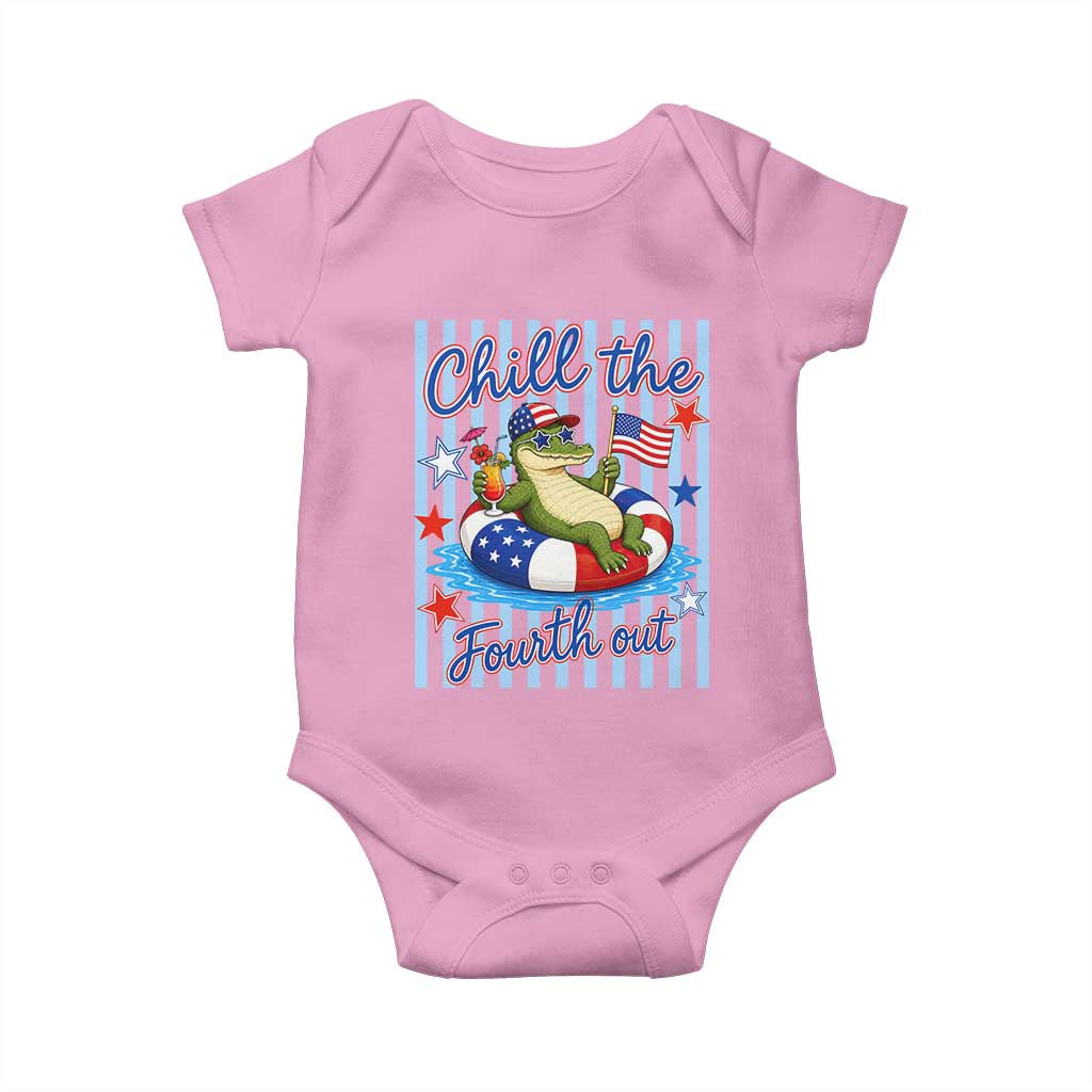 Funny Patriotic Alligator Baby Onesie Chill The Fourth Out TS12 Light Pink Print Your Wear