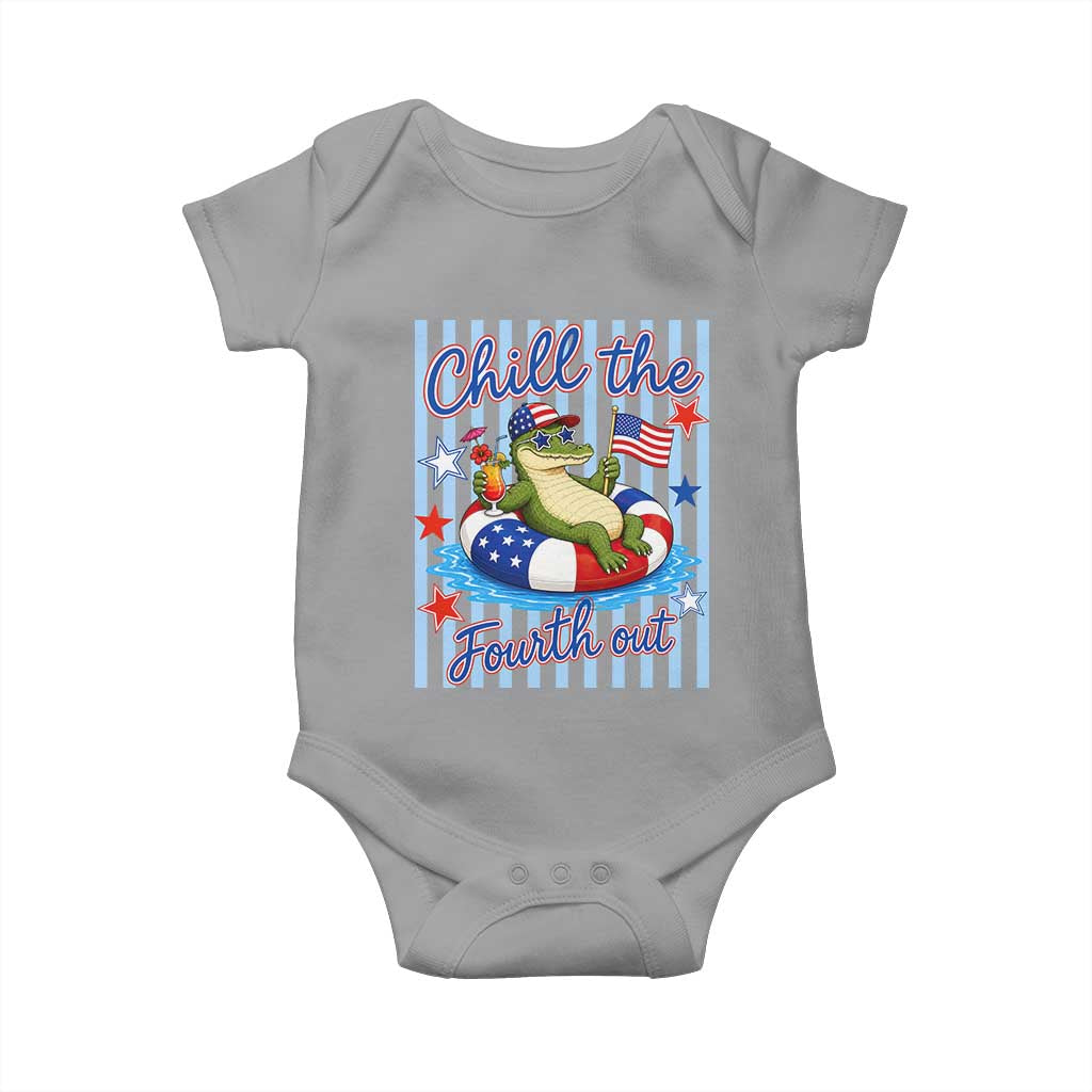 Funny Patriotic Alligator Baby Onesie Chill The Fourth Out TS12 Sport Gray Print Your Wear