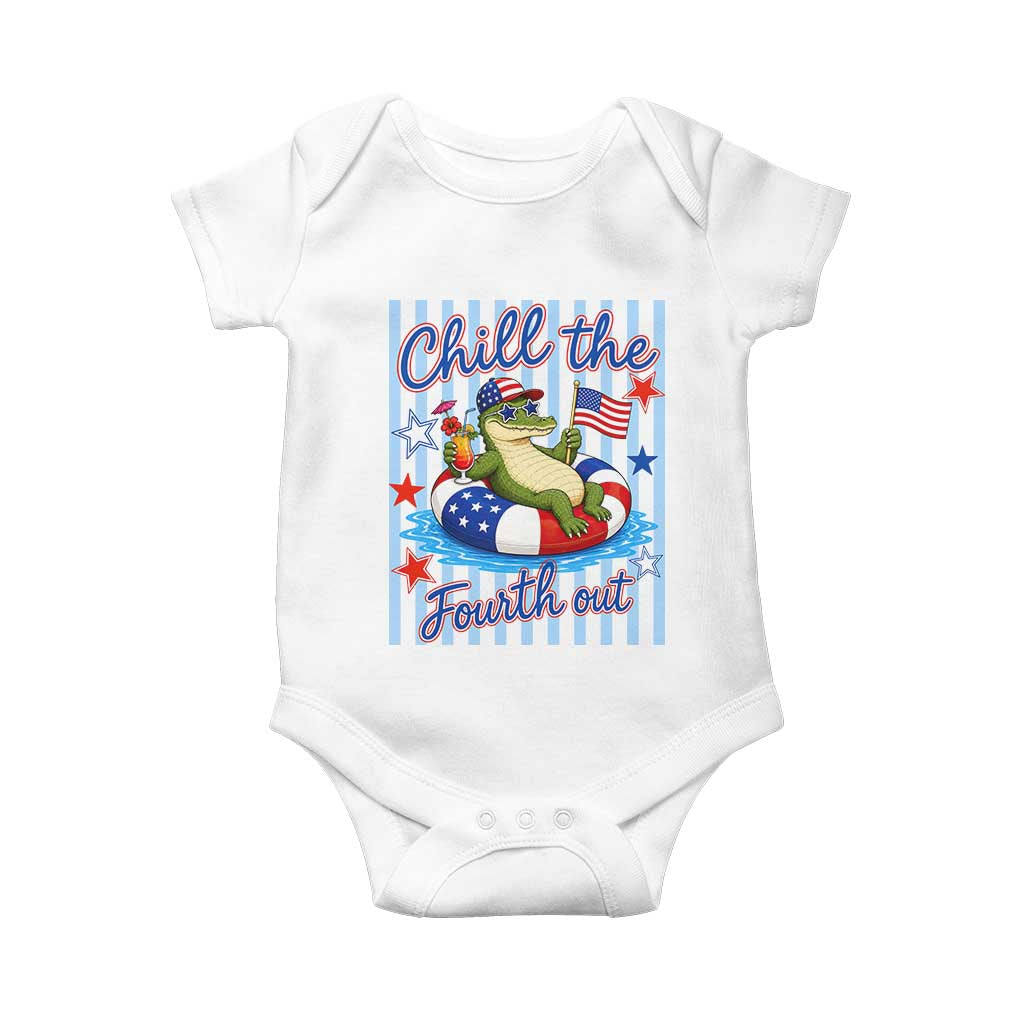 Funny Patriotic Alligator Baby Onesie Chill The Fourth Out TS12 White Print Your Wear