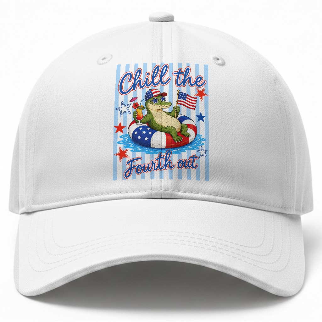 Funny Patriotic Alligator Baseball Cap Chill The Fourth Out