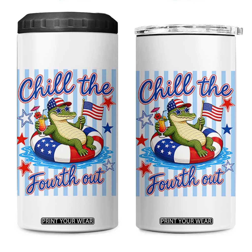 Funny Patriotic Alligator 4 in 1 Can Cooler Tumbler Chill The Fourth Out TS12 One Size: 16 oz White Print Your Wear