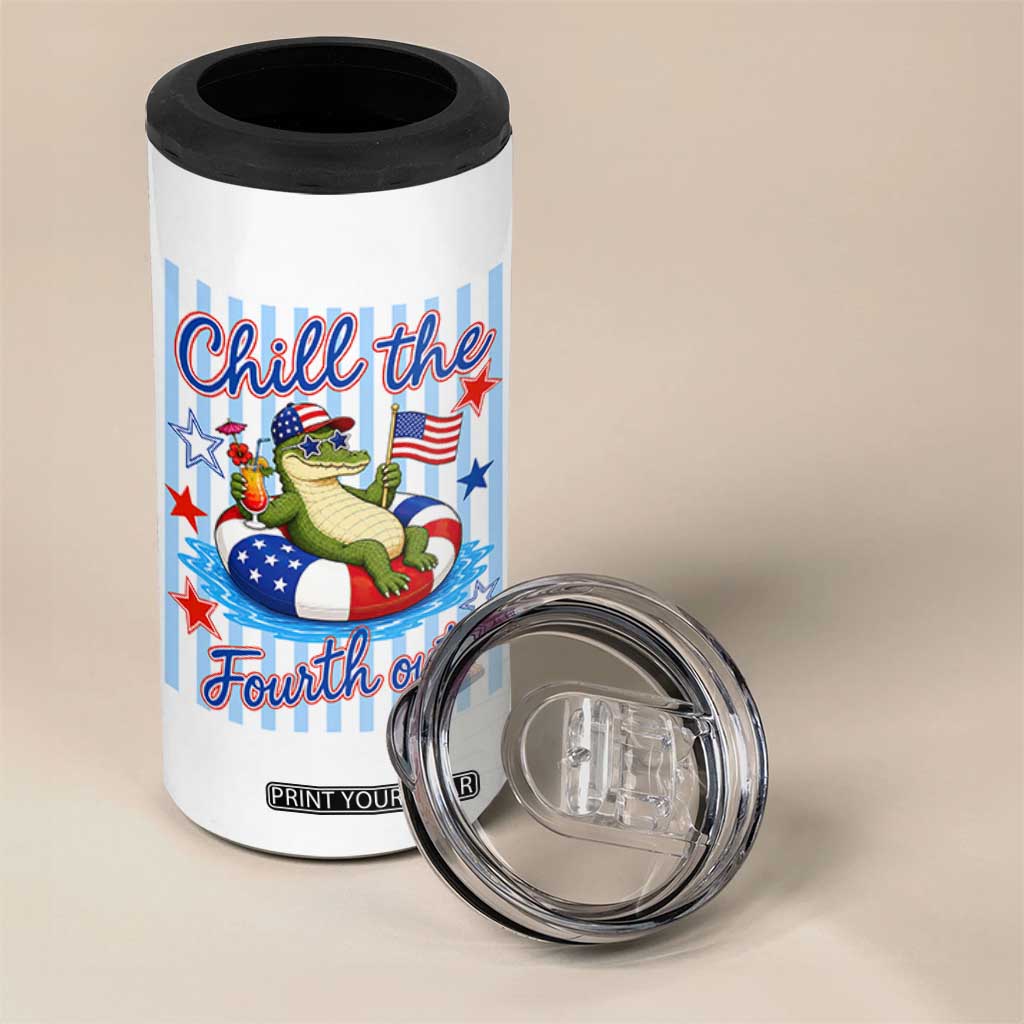 Funny Patriotic Alligator 4 in 1 Can Cooler Tumbler Chill The Fourth Out TS12 Print Your Wear