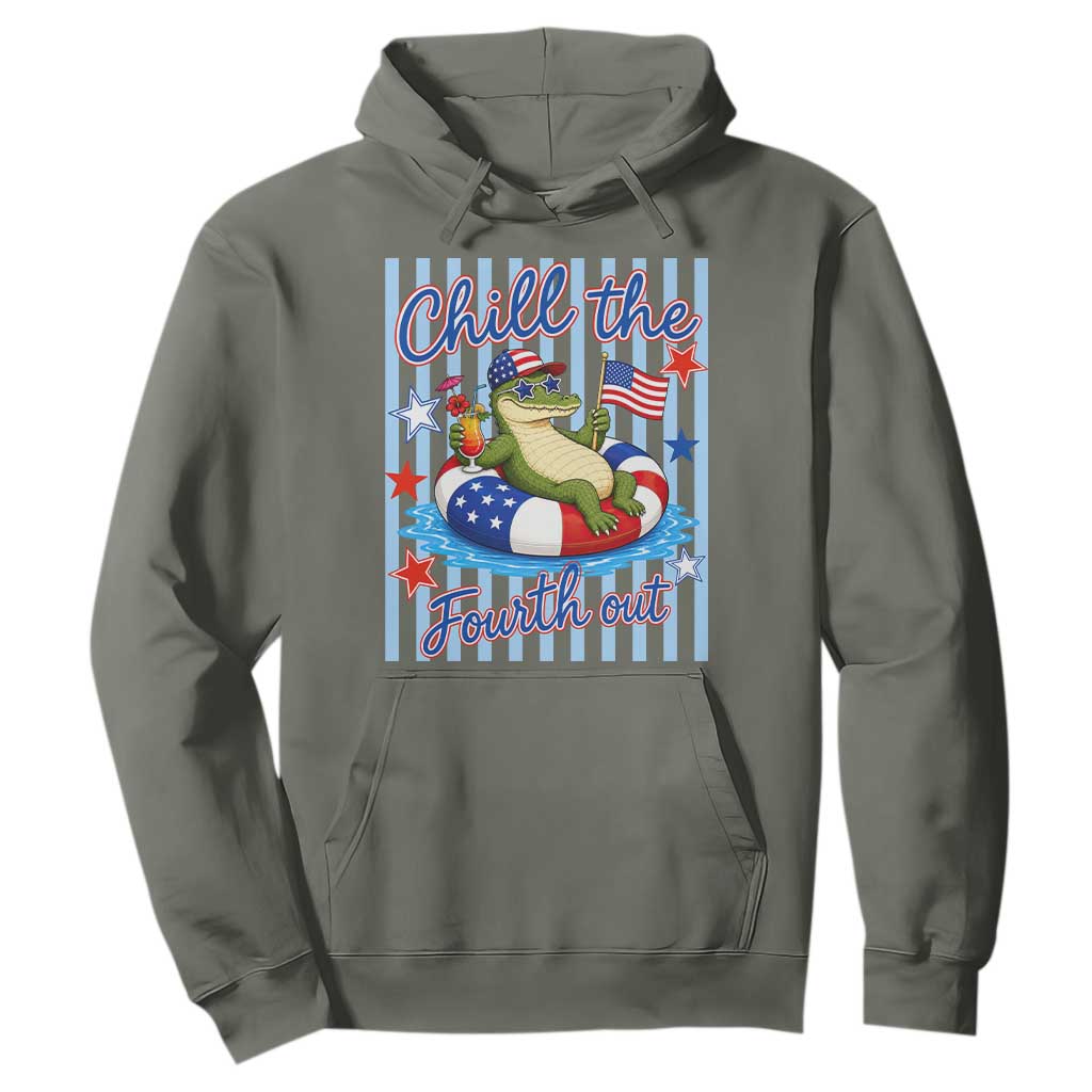 Funny Patriotic Alligator Hoodie Chill The Fourth Out TS12 Military Green Print Your Wear