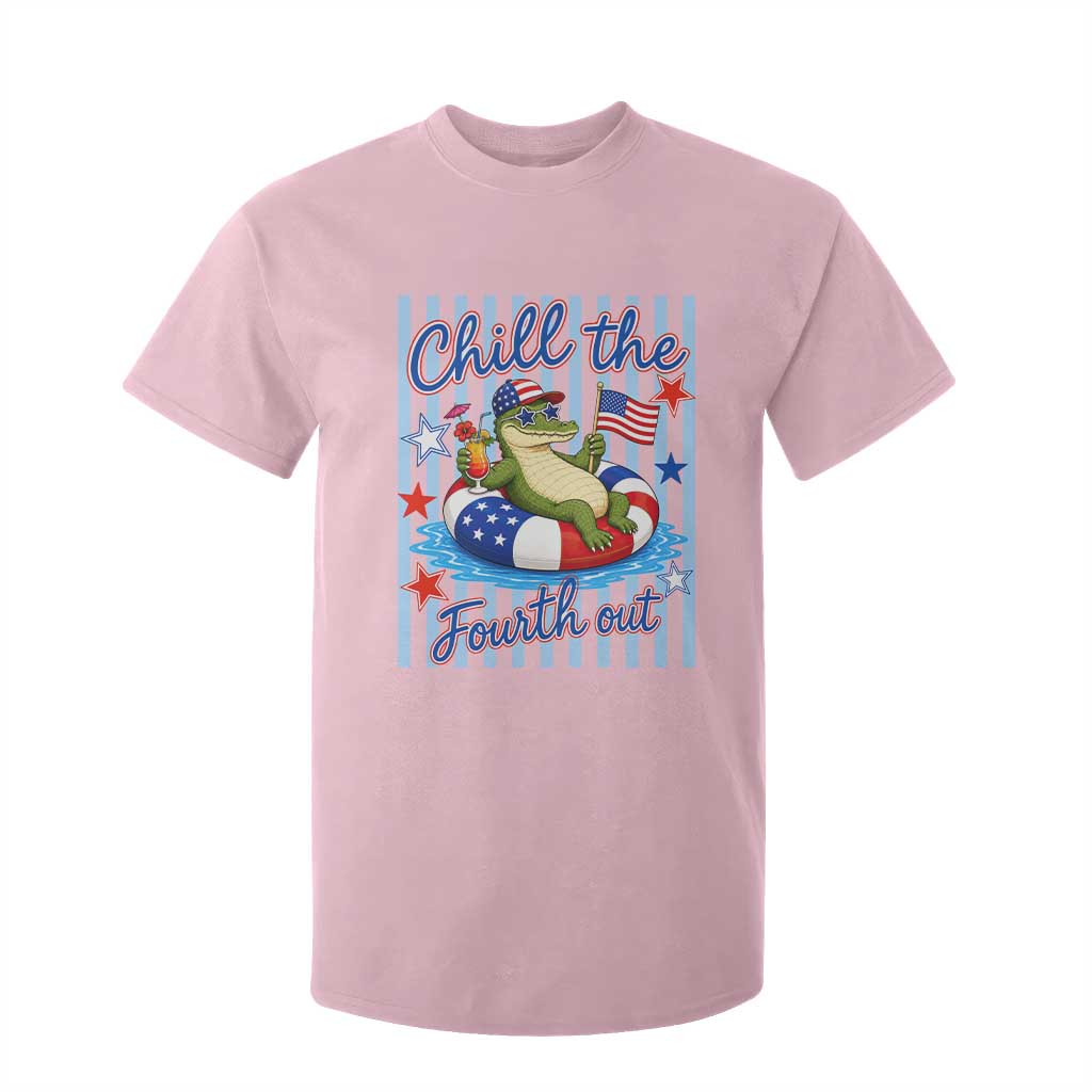 Funny Patriotic Alligator T Shirt For Kid Chill The Fourth Out TS12 Light Pink Print Your Wear