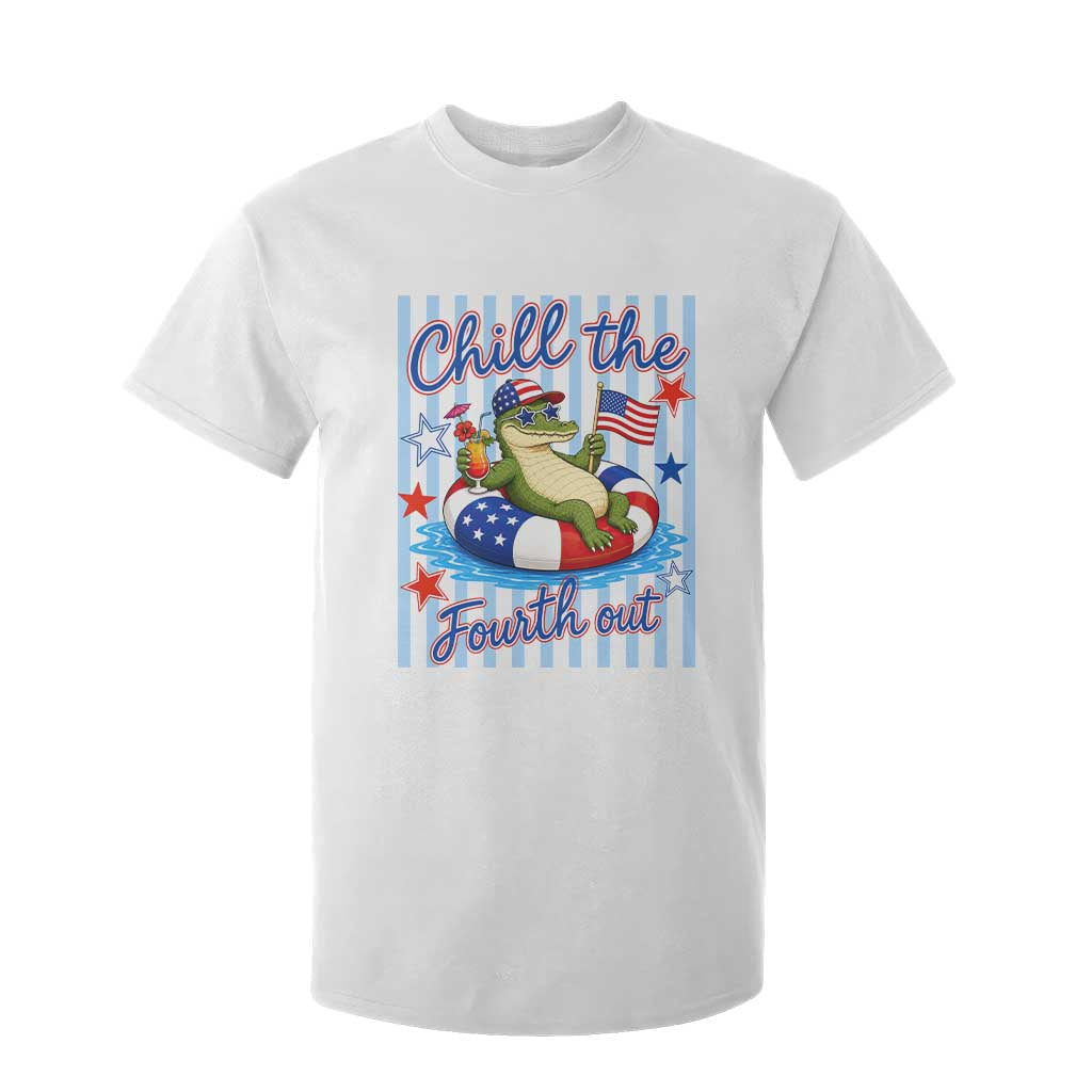 Funny Patriotic Alligator T Shirt For Kid Chill The Fourth Out TS12 White Print Your Wear