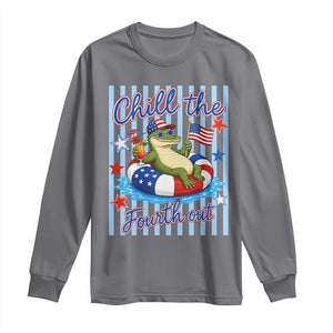 Funny Patriotic Alligator Long Sleeve Shirt Chill The Fourth Out
