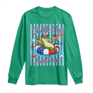 Funny Patriotic Alligator Long Sleeve Shirt Chill The Fourth Out