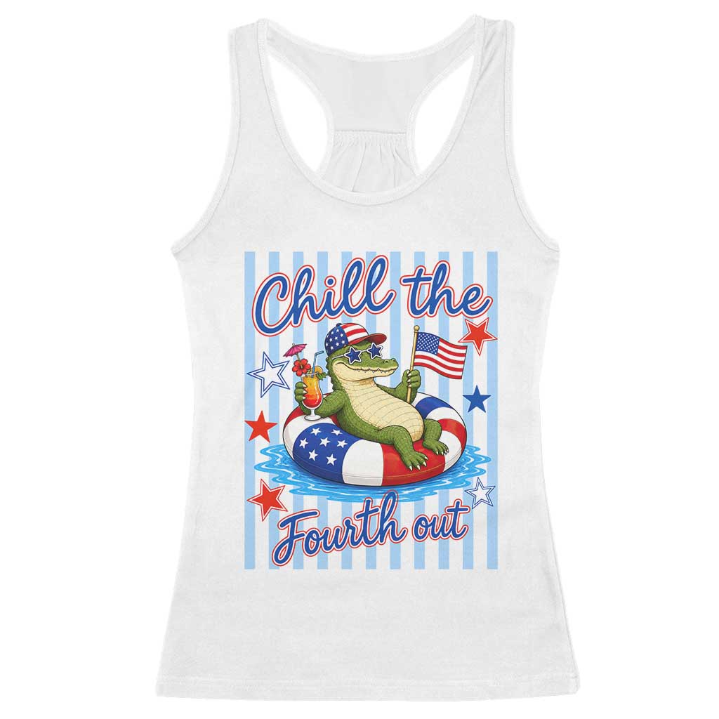 Funny Patriotic Alligator Racerback Tank Top Chill The Fourth Out