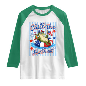 Funny Patriotic Alligator Raglan Shirt Chill The Fourth Out TS12 White Kelly Green Print Your Wear