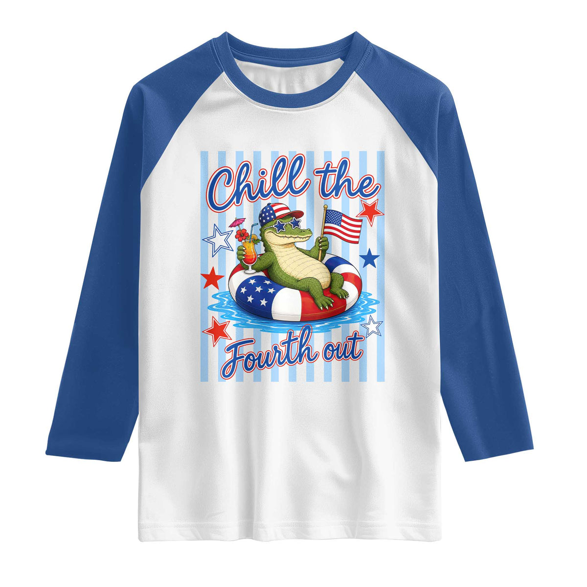 Funny Patriotic Alligator Raglan Shirt Chill The Fourth Out TS12 White Royal Print Your Wear