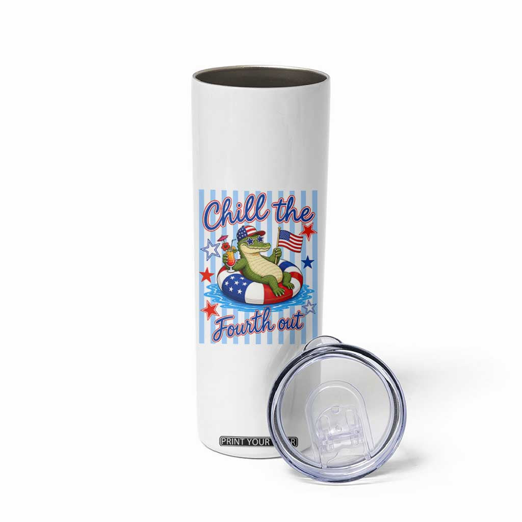 Funny Patriotic Alligator Skinny Tumbler Chill The Fourth Out TS12 Print Your Wear