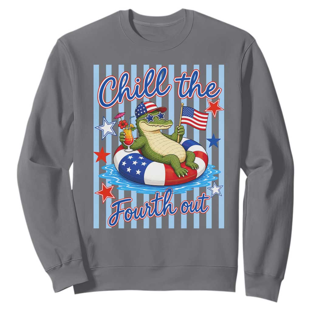Funny Patriotic Alligator Sweatshirt Chill The Fourth Out TS12 Charcoal Print Your Wear