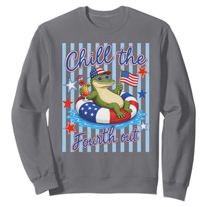 Funny Patriotic Alligator Sweatshirt Chill The Fourth Out TS12 Charcoal Print Your Wear