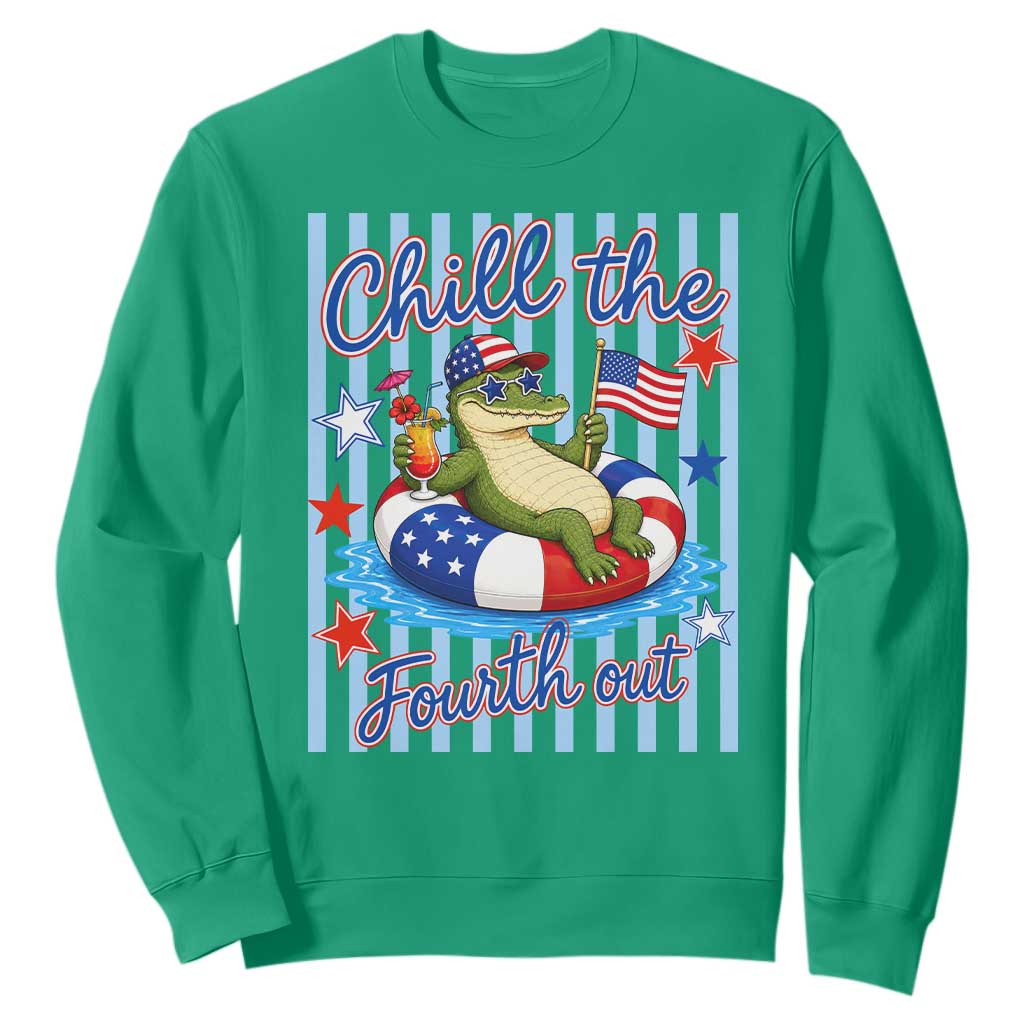 Funny Patriotic Alligator Sweatshirt Chill The Fourth Out TS12 Irish Green Print Your Wear