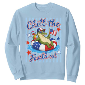 Funny Patriotic Alligator Sweatshirt Chill The Fourth Out TS12 Light Blue Print Your Wear