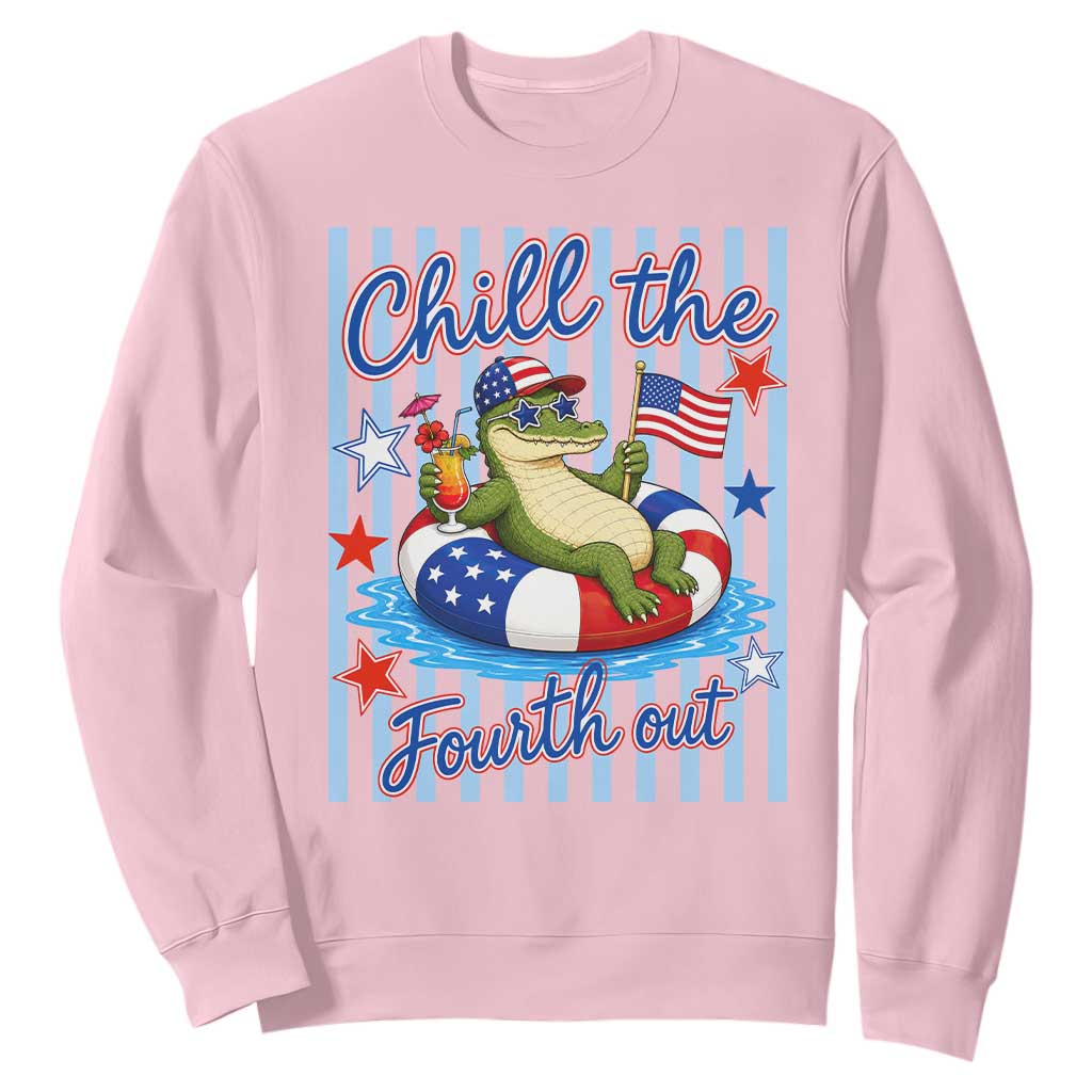 Funny Patriotic Alligator Sweatshirt Chill The Fourth Out TS12 Light Pink Print Your Wear