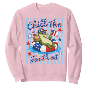 Funny Patriotic Alligator Sweatshirt Chill The Fourth Out TS12 Light Pink Print Your Wear