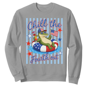 Funny Patriotic Alligator Sweatshirt Chill The Fourth Out TS12 Sport Gray Print Your Wear