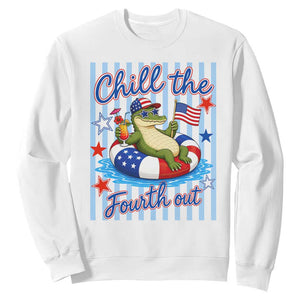 Funny Patriotic Alligator Sweatshirt Chill The Fourth Out TS12 White Print Your Wear
