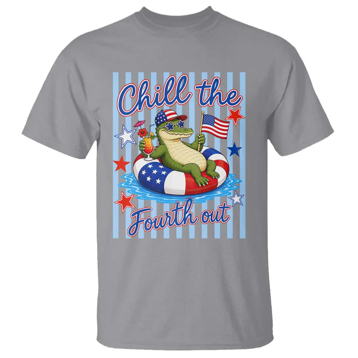 Funny Patriotic Alligator T Shirt Chill The Fourth Out TS12 Sport Gray Print Your Wear