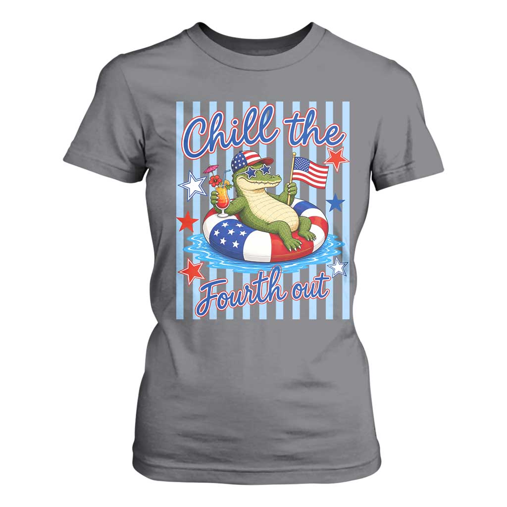 Funny Patriotic Alligator T Shirt For Women Chill The Fourth Out TS12 Charcoal Print Your Wear