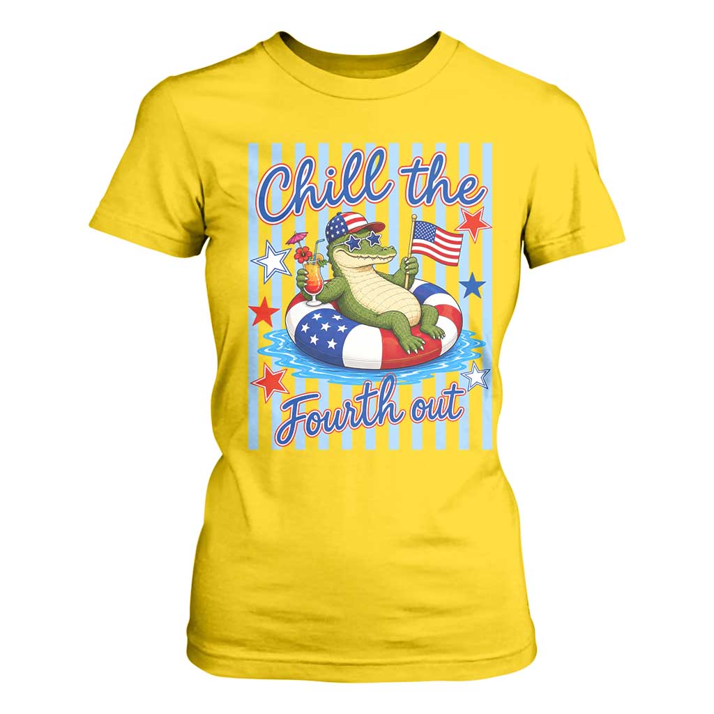 Funny Patriotic Alligator T Shirt For Women Chill The Fourth Out TS12 Daisy Print Your Wear