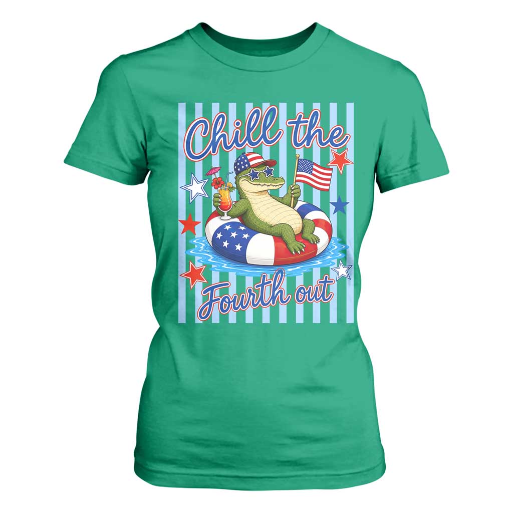 Funny Patriotic Alligator T Shirt For Women Chill The Fourth Out TS12 Irish Green Print Your Wear