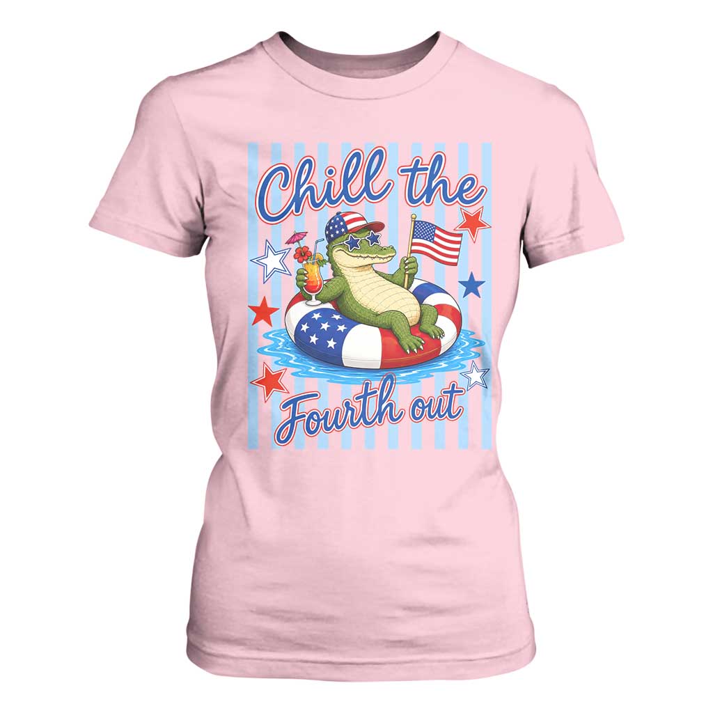 Funny Patriotic Alligator T Shirt For Women Chill The Fourth Out TS12 Light Pink Print Your Wear