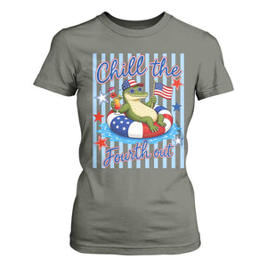 Funny Patriotic Alligator T Shirt For Women Chill The Fourth Out TS12 Military Green Print Your Wear