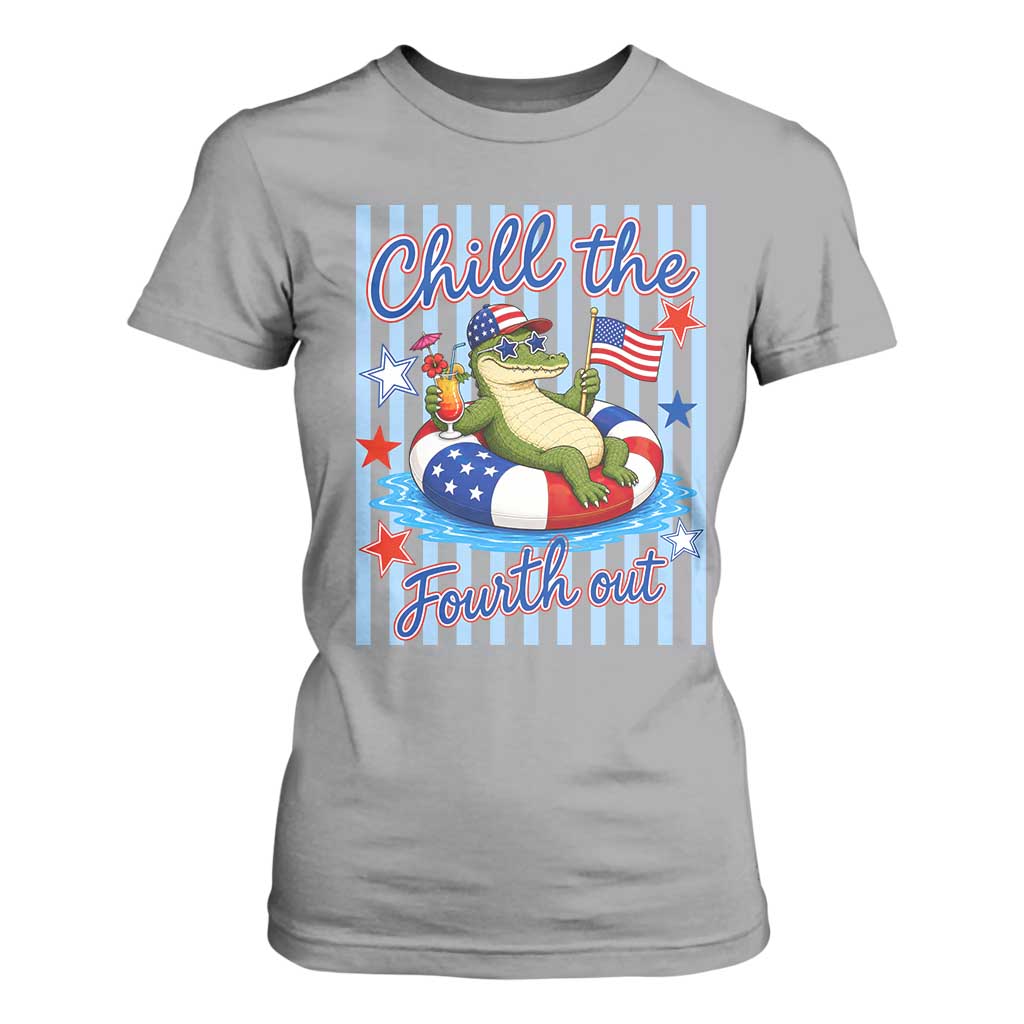 Funny Patriotic Alligator T Shirt For Women Chill The Fourth Out TS12 Sport Gray Print Your Wear