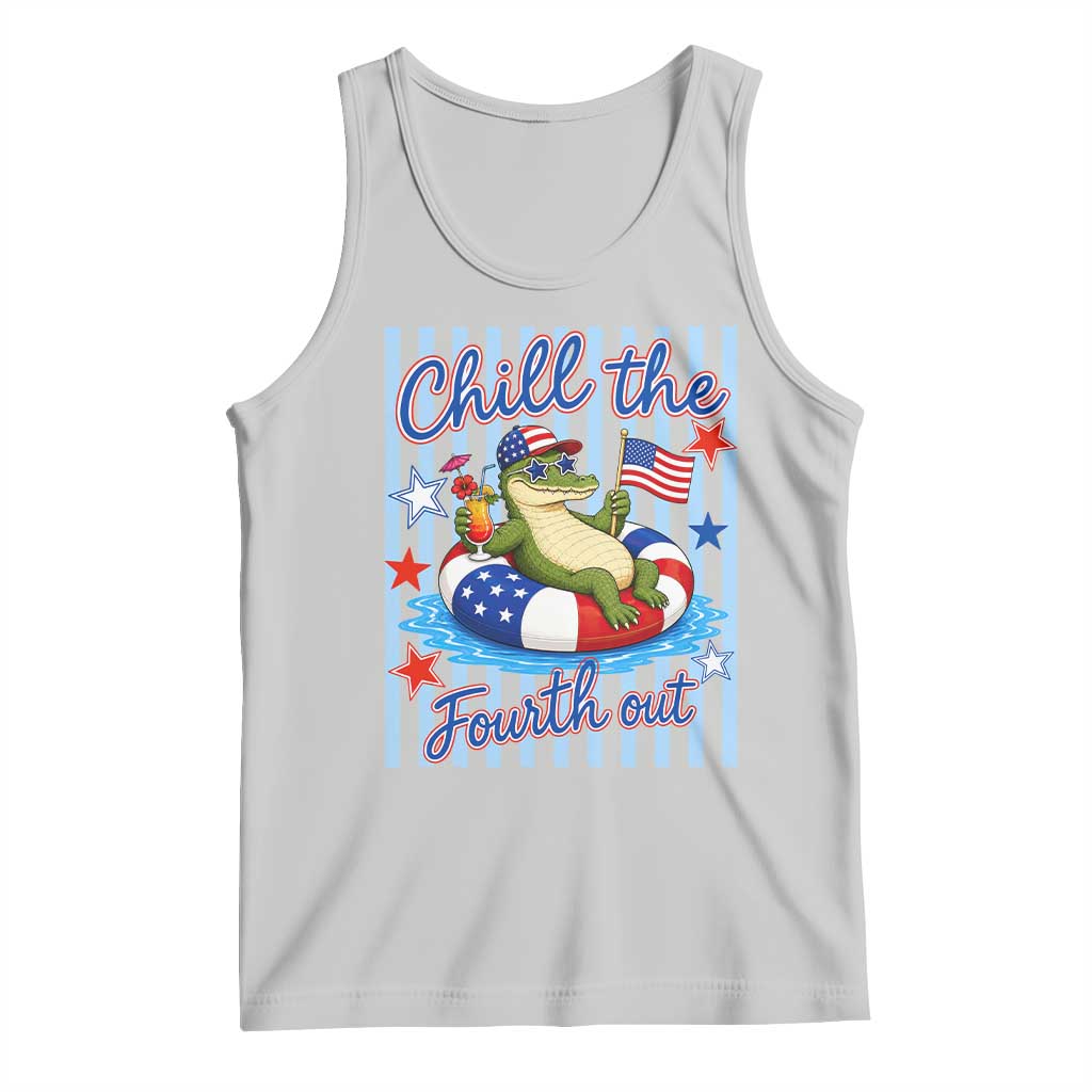 Funny Patriotic Alligator Tank Top Chill The Fourth Out TS12 Ash Print Your Wear