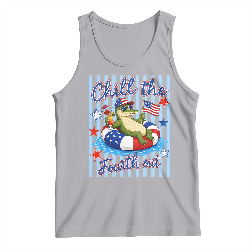 Funny Patriotic Alligator Tank Top Chill The Fourth Out TS12 Athletic Heather Print Your Wear