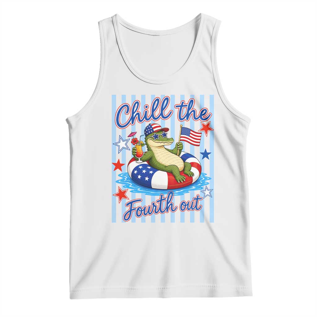Funny Patriotic Alligator Tank Top Chill The Fourth Out TS12 White Print Your Wear