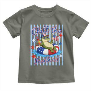 Funny Patriotic Alligator Toddler T Shirt Chill The Fourth Out TS12 Military Green Print Your Wear