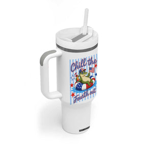 Funny Patriotic Alligator Tumbler With Handle Chill The Fourth Out