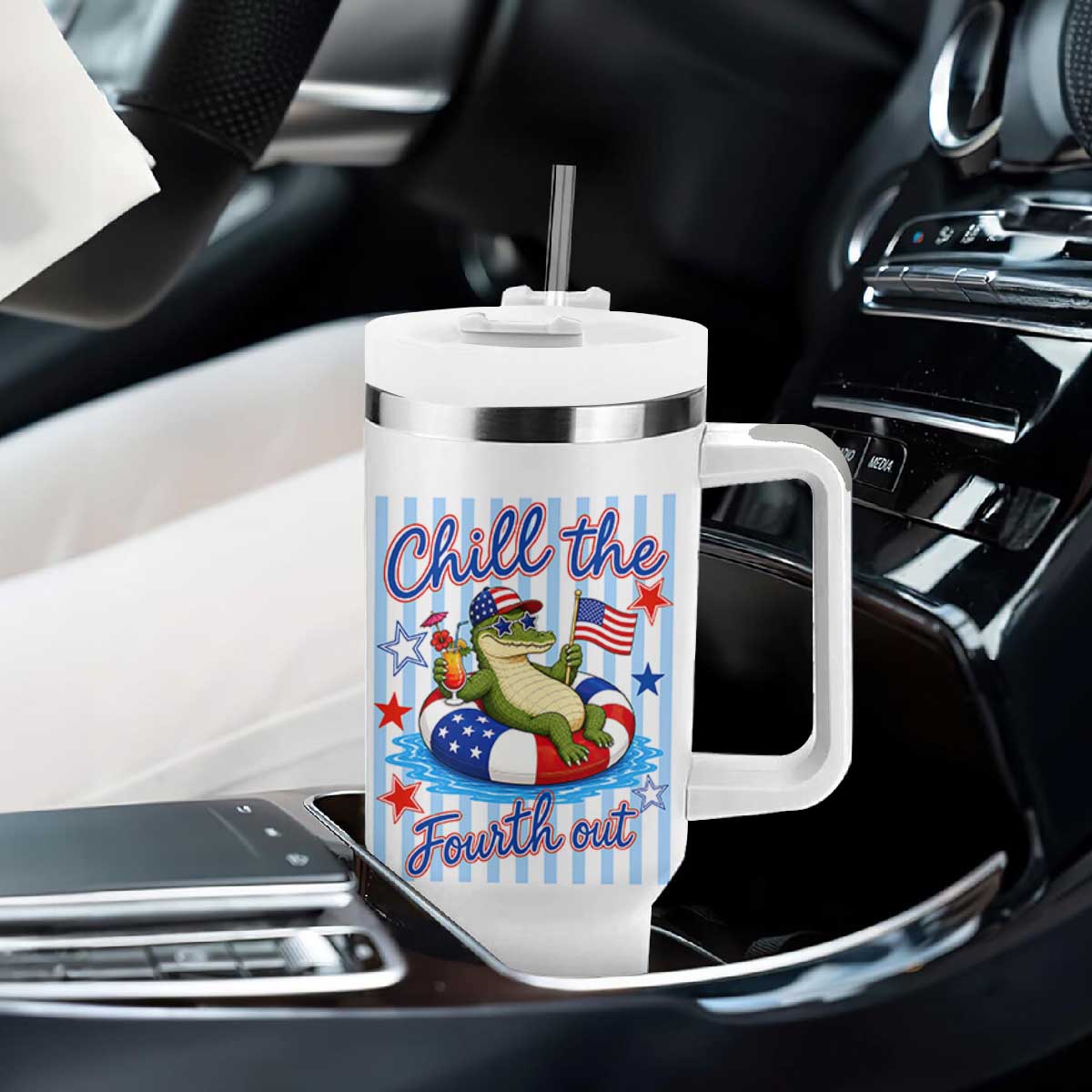 Funny Patriotic Alligator Tumbler With Handle Chill The Fourth Out