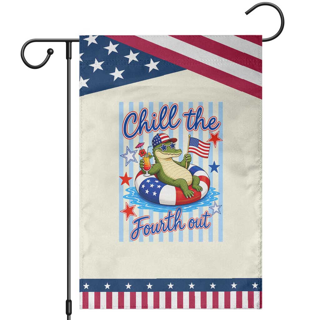 Funny Alligator Patriotic Garden Flag Chill The Fourth Out TS12 Modern Beige Blue Print Your Wear