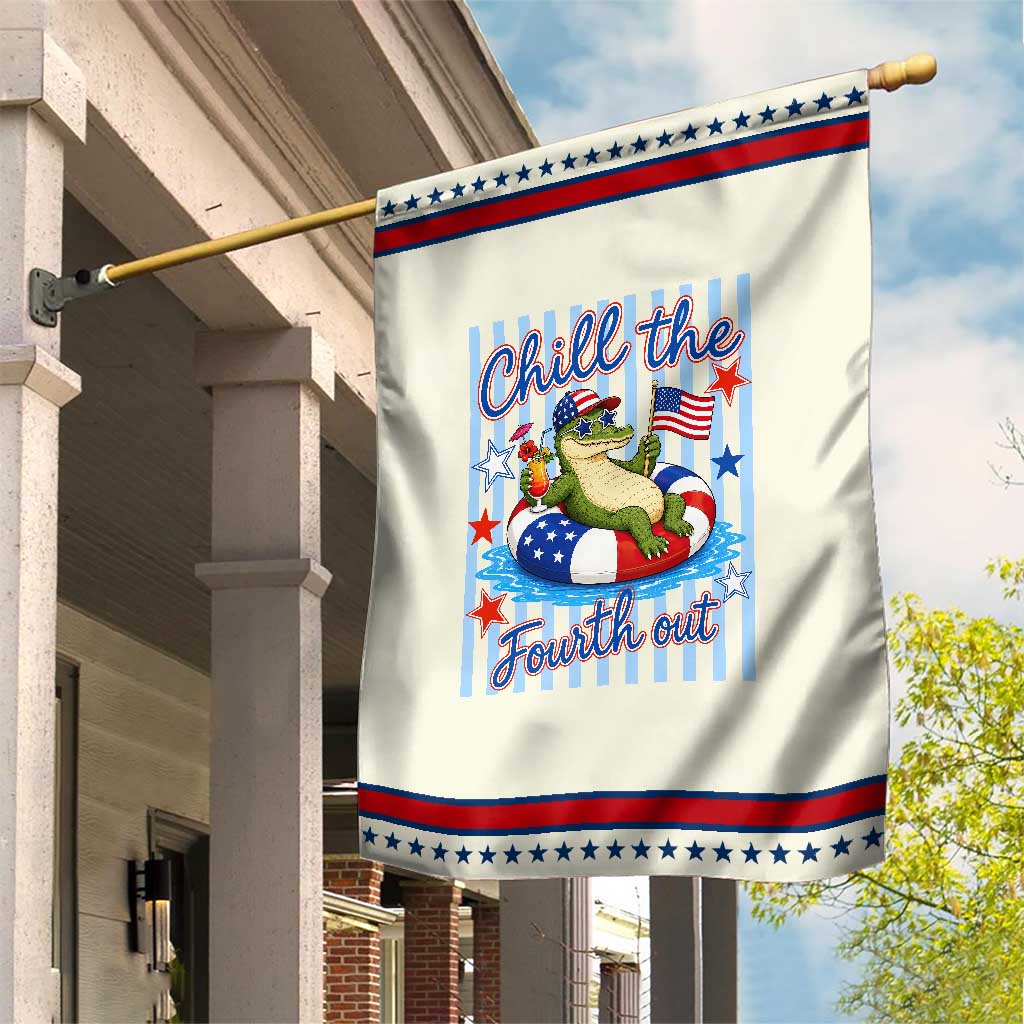 Funny Alligator Patriotic Garden Flag Chill The Fourth Out TS12 Modern Beige Red Print Your Wear